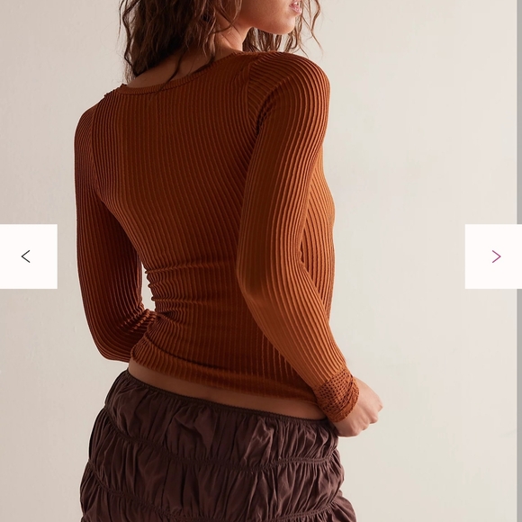 Rust Ribbed Long Sleeve Top - Picture 3 of 6